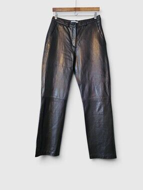Vintage Irvine Park Buttery Soft Lambskin Nappa Leather Straight-Leg Pants 10